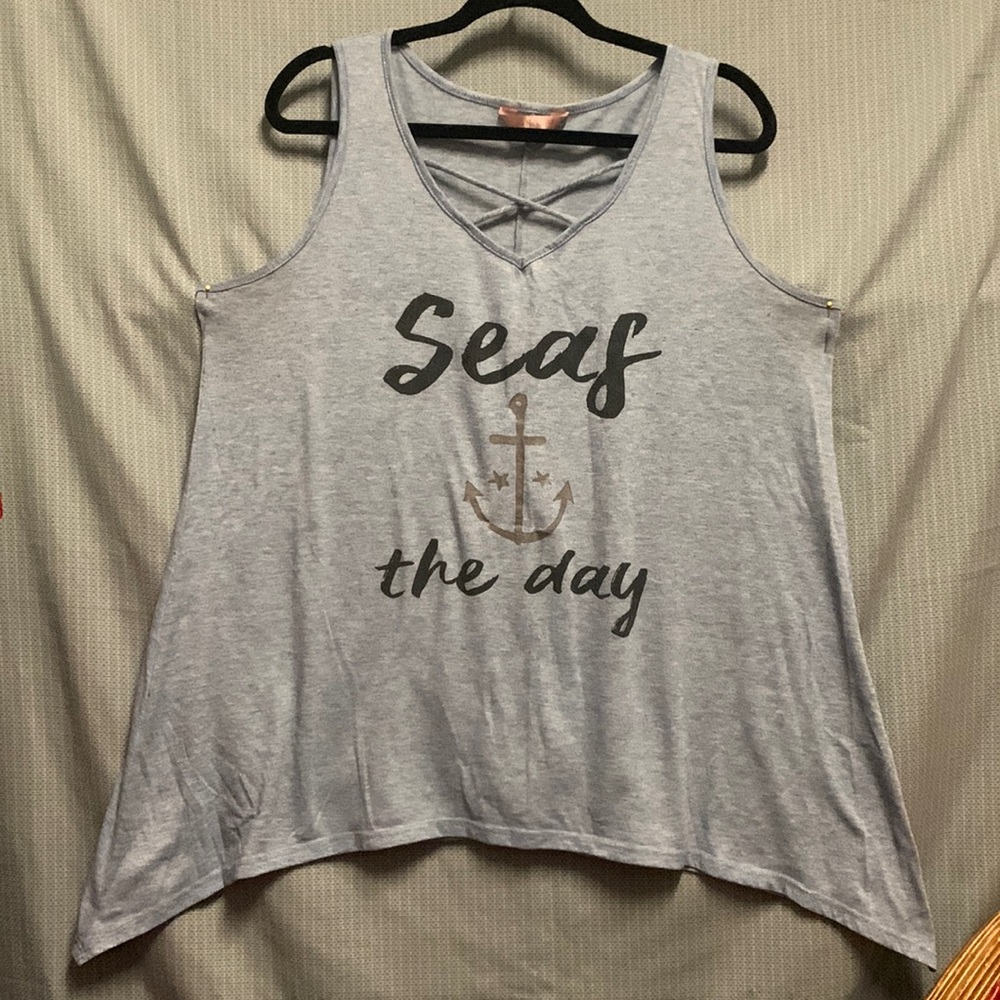 Anchor Tank Top Seas the Day with Criss Cross Straps by SJS size 1X